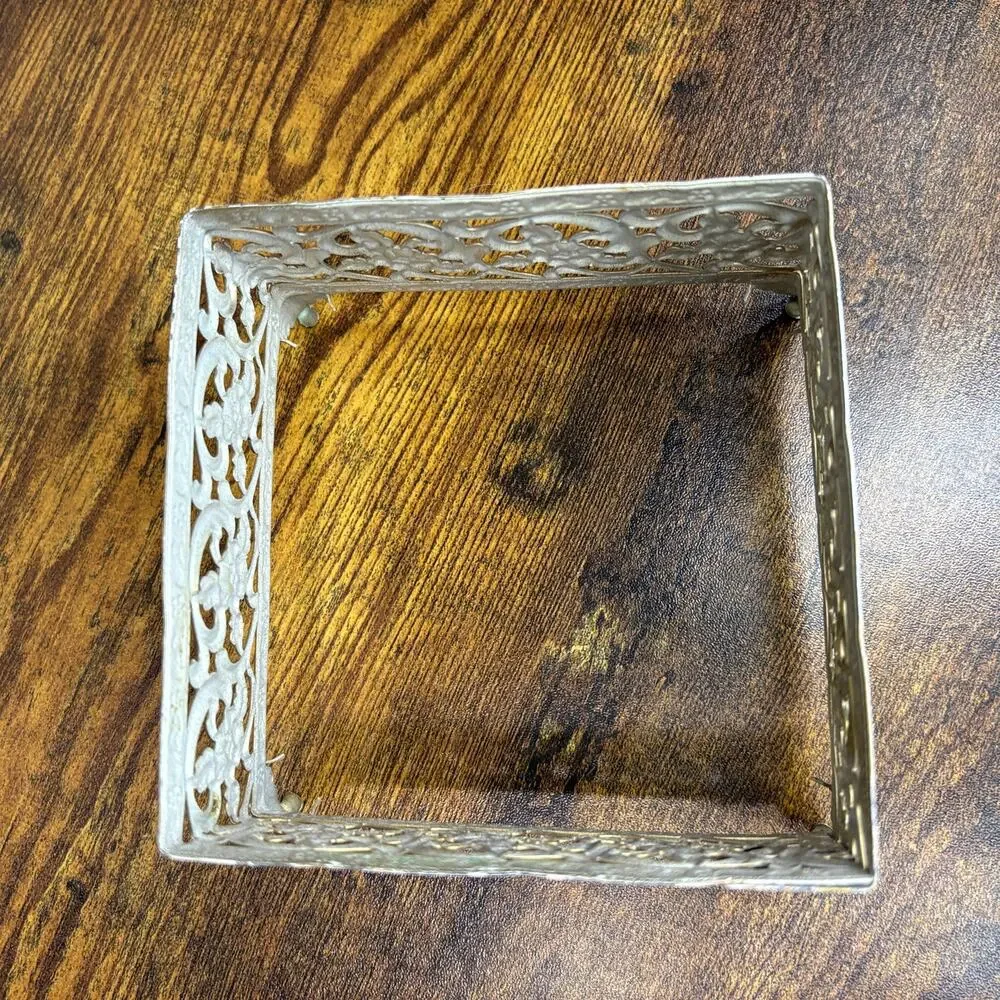 Vintage MCM Tissue Holder Square Metal Filigree Hollywood Regency Shabby Chic